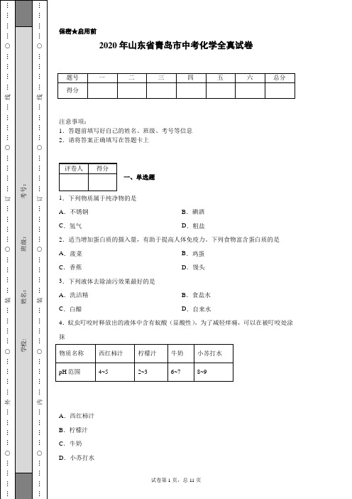 2020年山东省青岛市中考化学试卷(含详细解析)