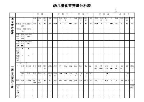 幼儿膳食营养分析表