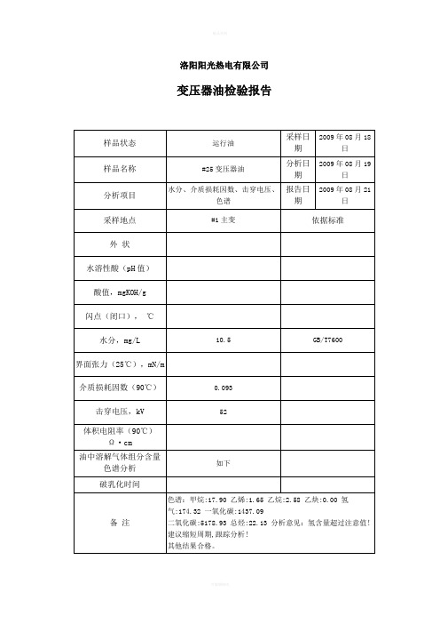 变压器油分析报告