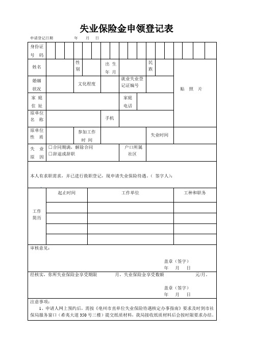 失业保险金申领登记表 (1)