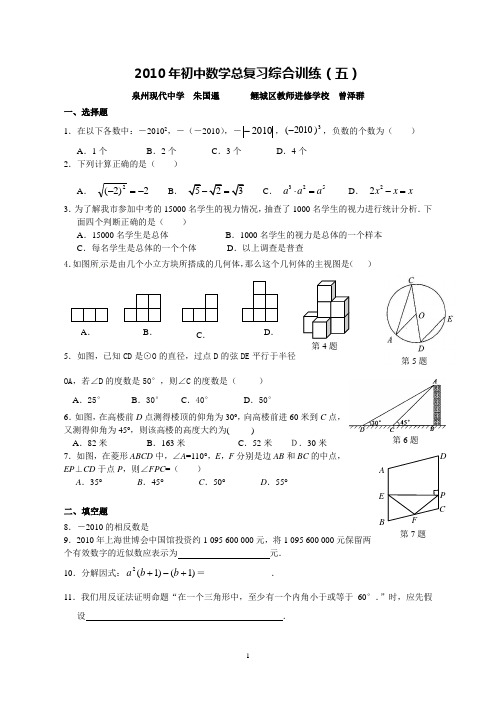 2010年初中数学总复习综合训练(五)