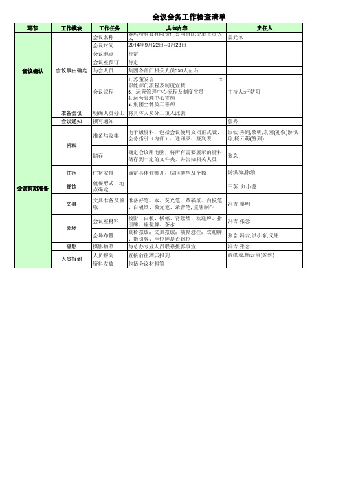 大型会议工作准备清单