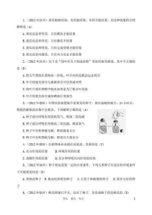 中考生物试题汇编 生物圈中的绿色植物