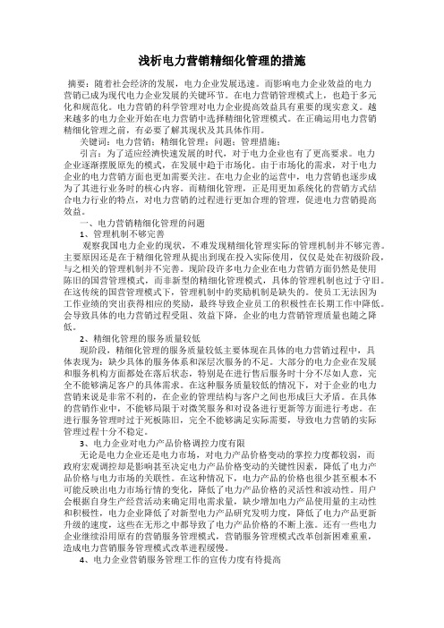 浅析电力营销精细化管理的措施