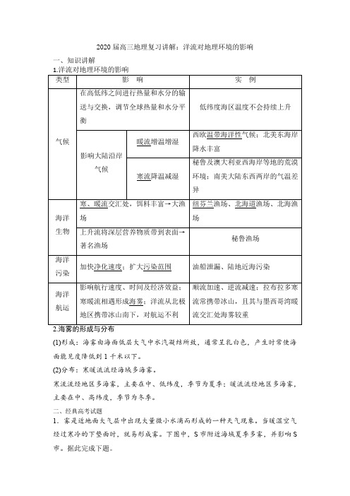 2020届高三地理复习讲解:洋流对地理环境的影响