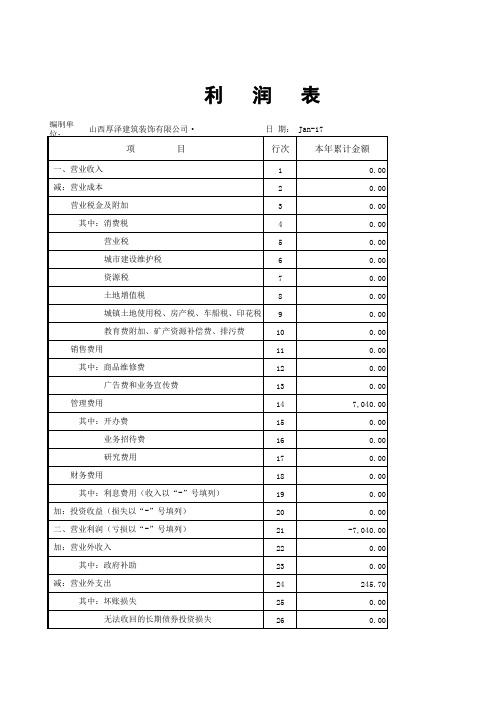 小企业会计准则利润表(月报)