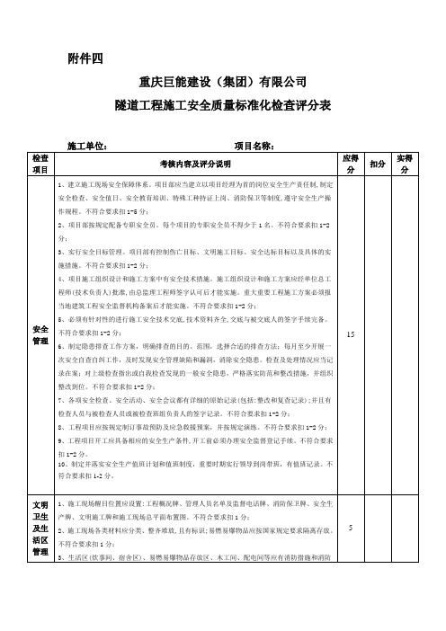 隧道工程施工安全质量标准化评分表