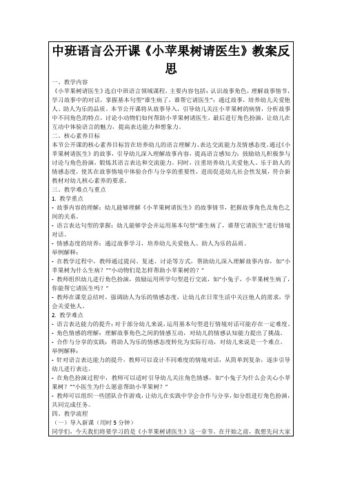 中班语言公开课《小苹果树请医生》教案反思