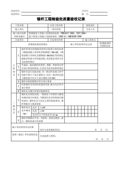 锚杆工程检验批质量验收记录