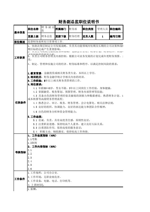 财务副总监职位说明书