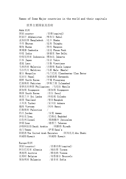 主要国家及首都Major countries in the world and their capitals