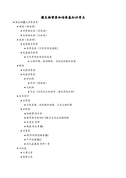 微生物营养和培养基知识考点