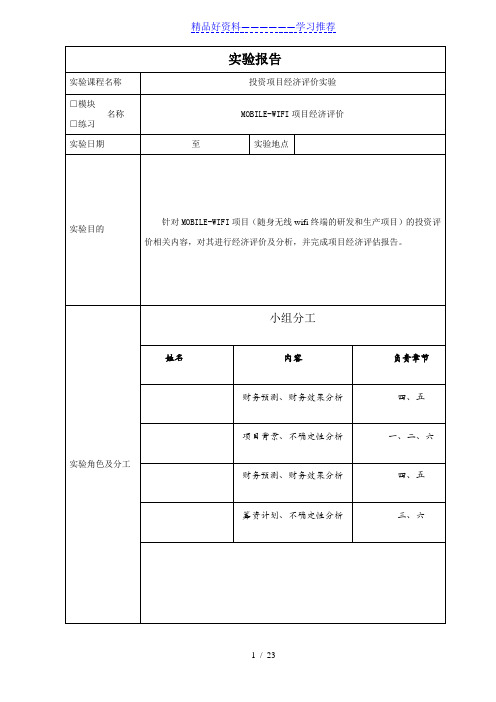 投资项目经济评价实验