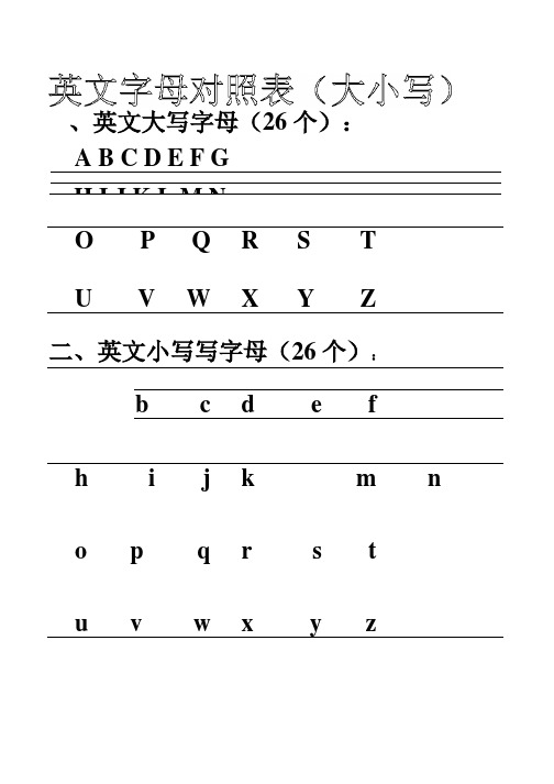 26个英文字母四线格对照表(大小写)