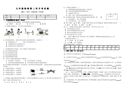 2011秋九年级物理第二次月考试题