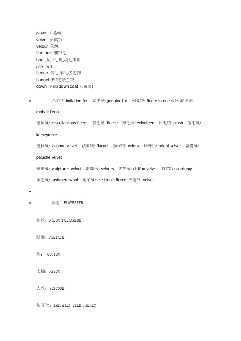 纺织品材料英语词汇