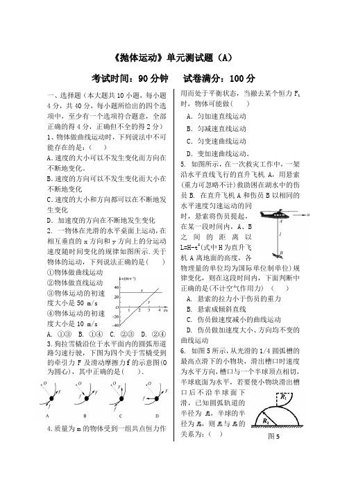 教科版高中物理必修二《抛体运动》单元测试题(A)