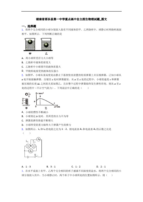 湖南省邵东县第一中学重点高中自主招生物理试题_图文