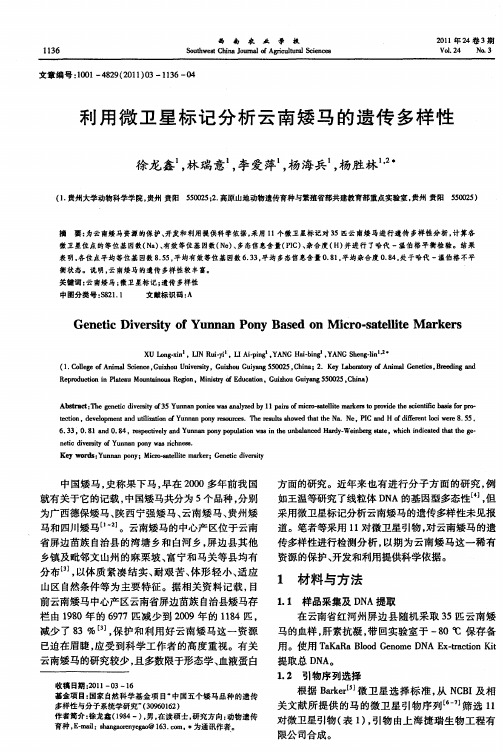 利用微卫星标记分析云南矮马的遗传多样性