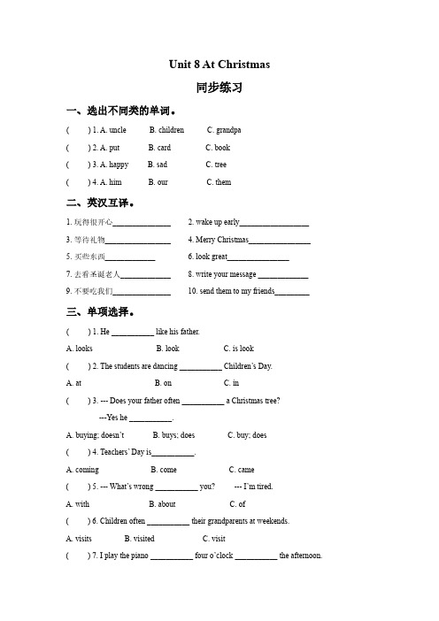 苏教译林版小学英语五年级上册 Unit 8 At Christmas 同步练习(含答案)