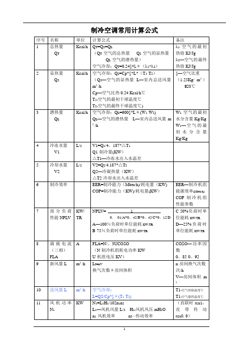 制冷空调常用计算公式含工程计算