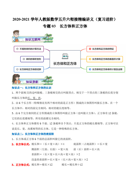 【复习进阶篇】专题03《长方体和正方体》(解析)人教版