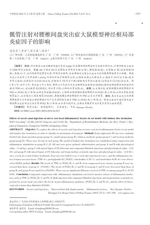 骶管注射对腰椎间盘突出症大鼠模型神经根局部炎症因子的影响 - 副本