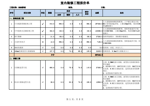 Excel表格模板：室内装修工程报价单(电影院等娱乐场所)(自动计算)