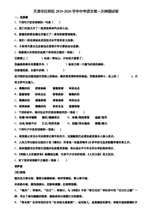 天津市红桥区2019-2020学年中考语文第一次押题试卷含解析