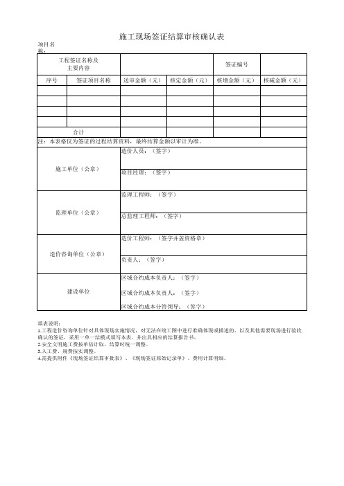 施工现场签证结算审核确认表