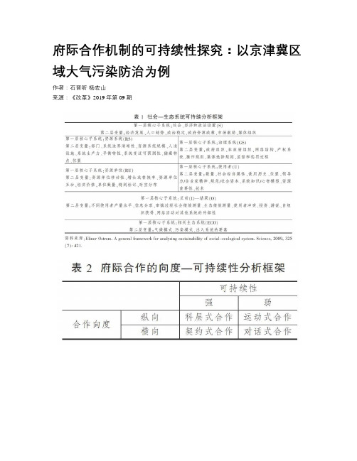 府际合作机制的可持续性探究：以京津冀区域大气污染防治为例