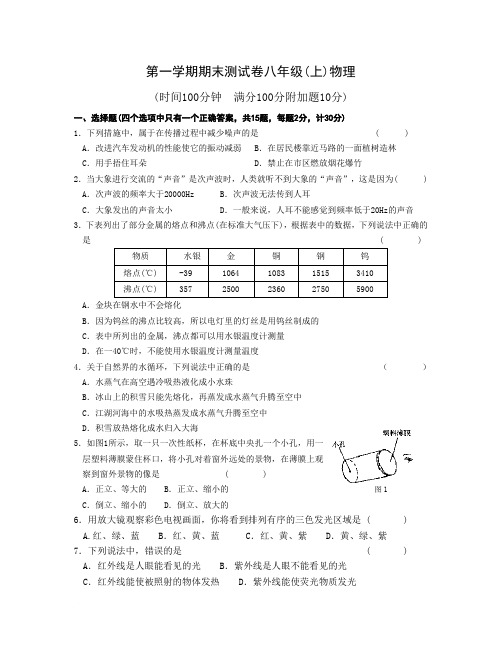 (word完整版)南京市苏科版八年级物理上期末测试试卷及参考答案