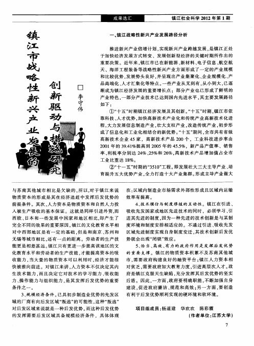 镇江市战略性新兴产业发展的创新动与措施研究