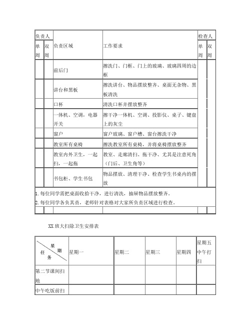 班级劳动值日表及卫生安排表模板