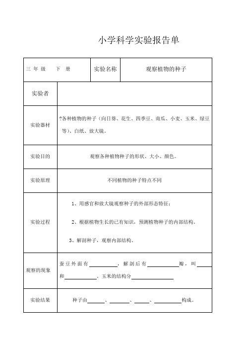 教科版小学三年级科学下册全册实验报告单课件