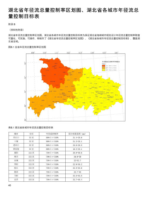 湖北省年径流总量控制率区划图、湖北省各城市年径流总量控制目标表