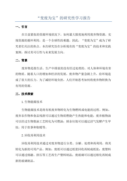 “变废为宝”的研究性学习报告