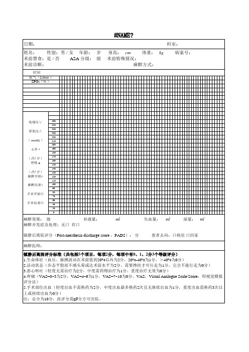 医院门诊麻醉记录单