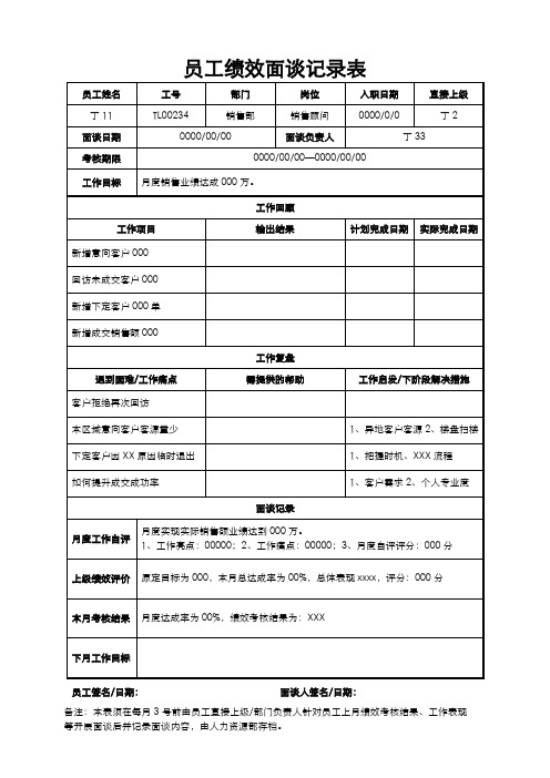 员工绩效面谈记录表通用模板