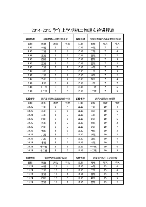 初二物理实验课程表