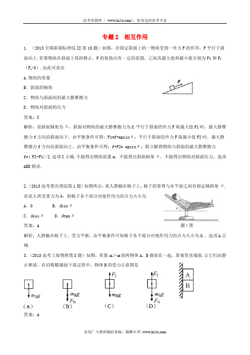 2018版高三物理一轮复习 专题2 相互作用(含2013年高考真题)