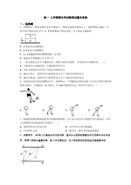 高一 上学期期末考试物理试题及答案