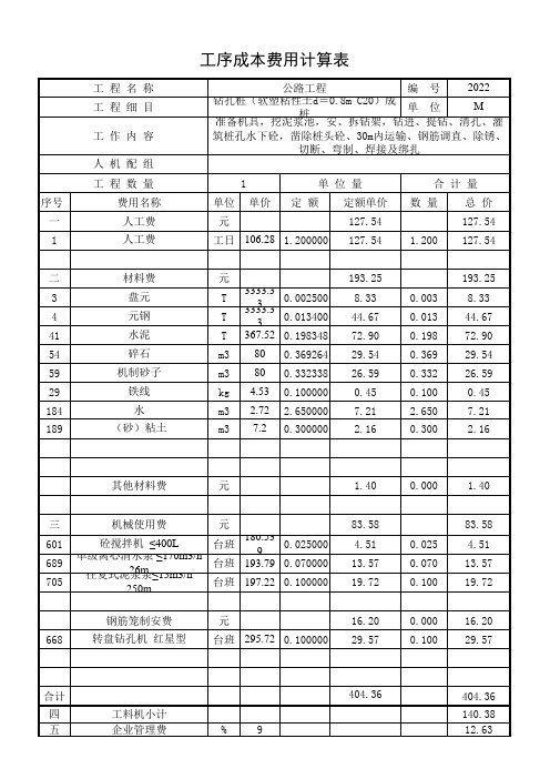 公路路面工序单价分析2022