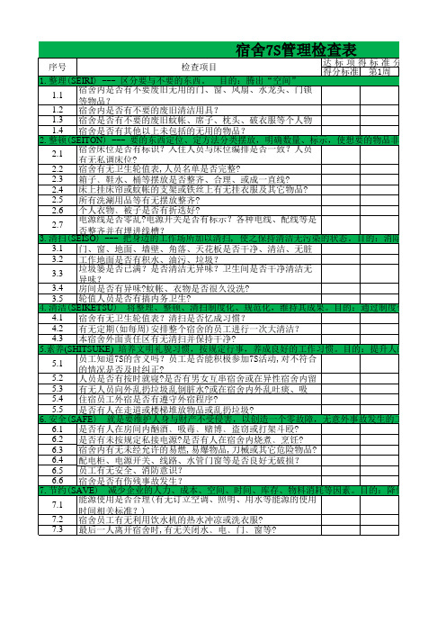 宿舍7S管理检查表