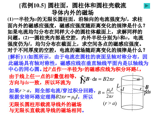 恒磁场之圆柱面圆柱体和圆柱壳载流导体内外的磁感应强度