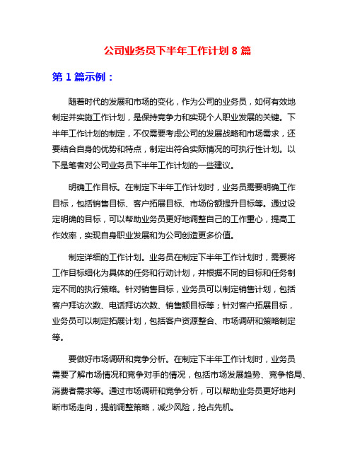 公司业务员下半年工作计划8篇