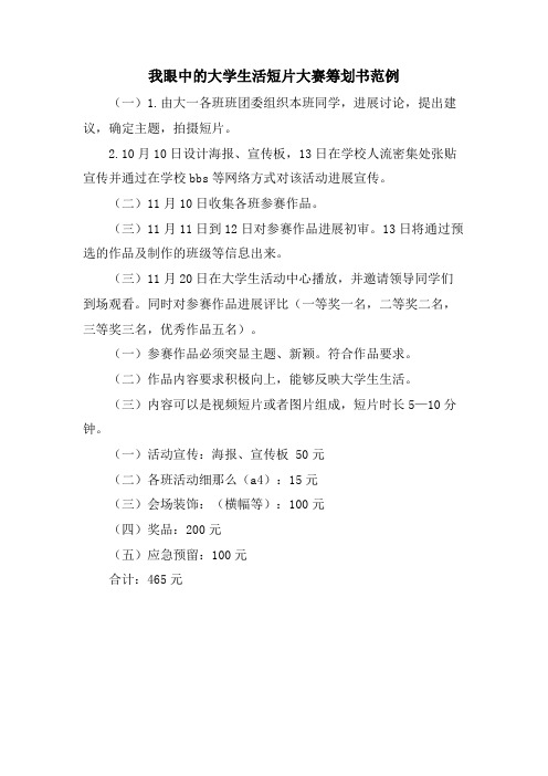 我眼中的大学生活短片大赛策划书范例