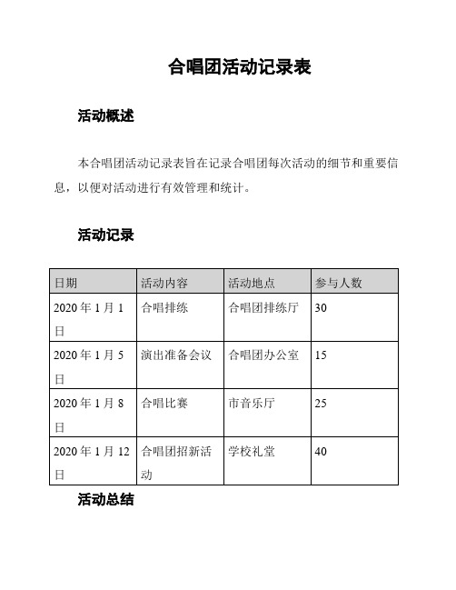 合唱团活动记录表