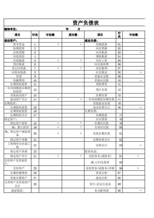 资产负债表及利润表空白表格