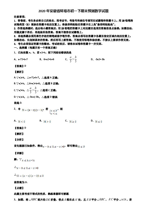 2020年安徽省蚌埠市初一下期末预测数学试题含解析